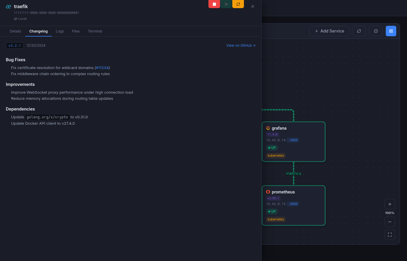 DockDash changelog for an available container update